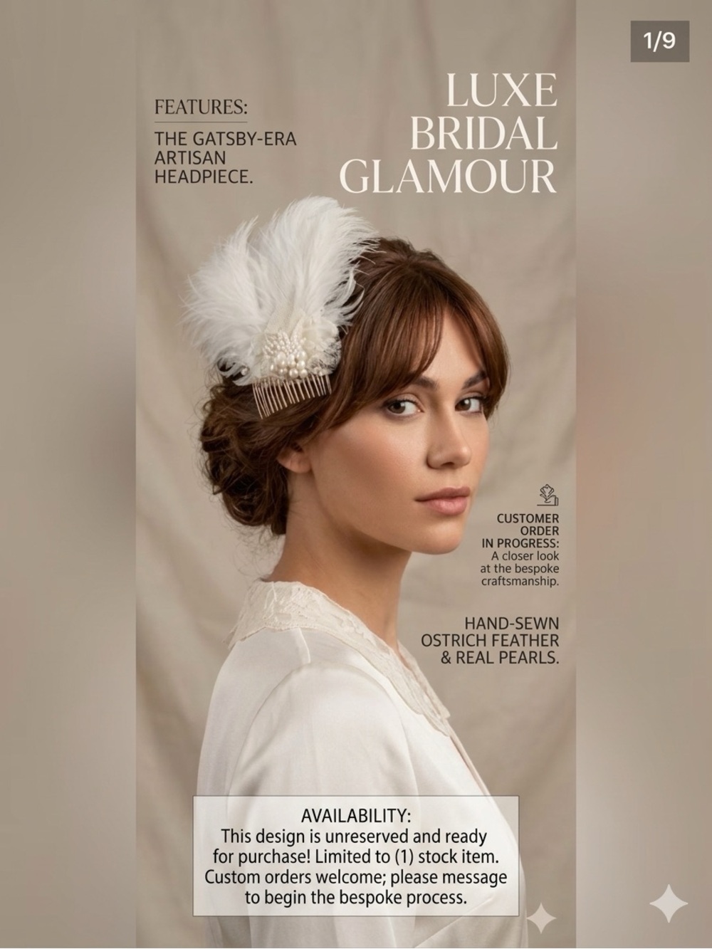 Krissette Martin Bridal NEW ARRIVAL
Feather and Pearl Gatsby Era Haircomb